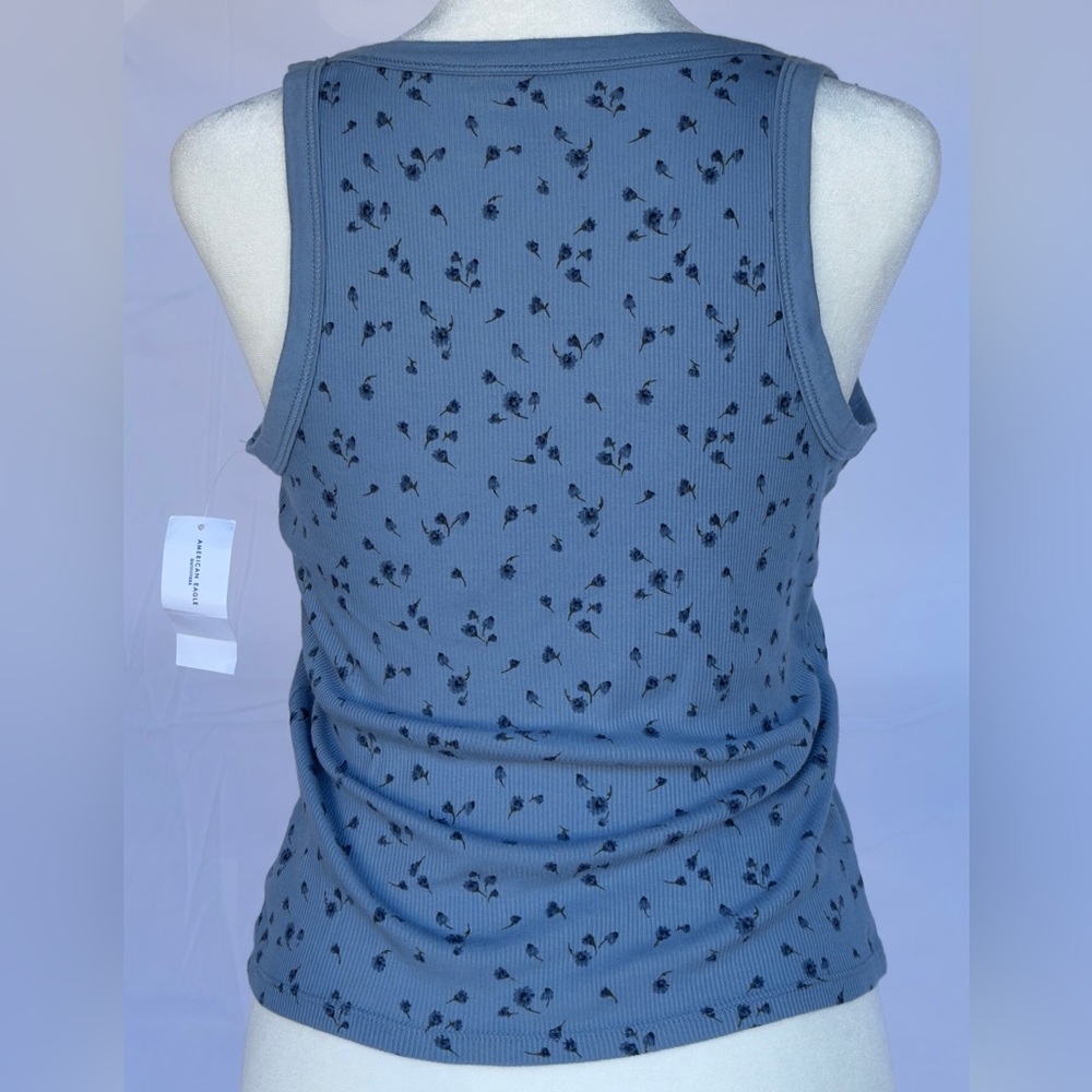 NWT AE Ribbed Blue Floral Print Tank Top - Medium - Picture 4 of 7
